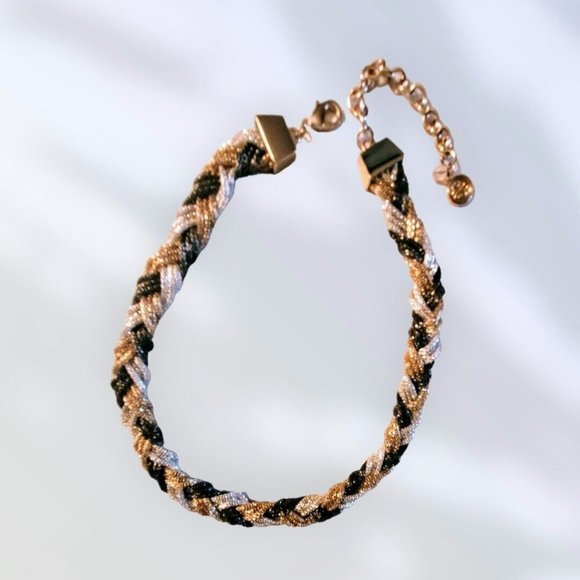 Women's Tri-Color Braided Choker Seed Beads 15+3" Gold Tone Clasp MA-10 02 - Picture 2 of 5